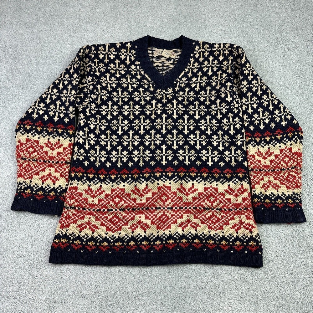 Vintage Abercrombie Fitch Sweater Mens S‎ Fair Isle Knit Wool Birds Eye READ